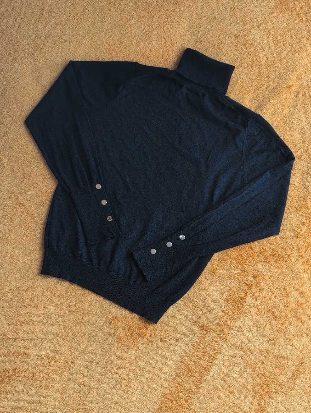 Women's Black Turtleneck Sweater with Gold Button Cuffs